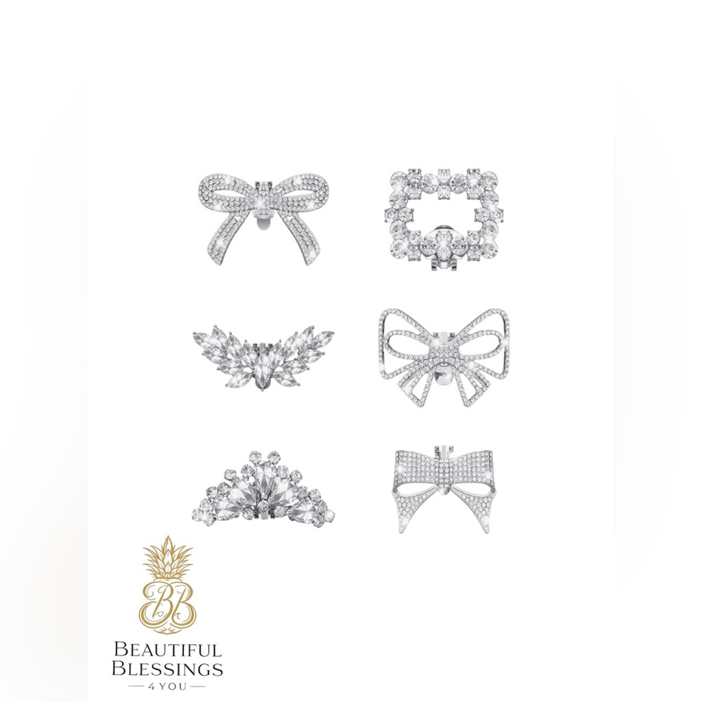 Elegant Silver Bow and Crystal Jewelry Set Clips add some bling to your shoes